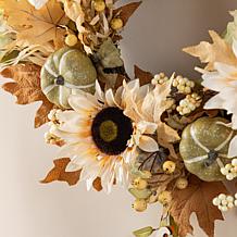 Glitzhome 24"D Fall Neutral Sunflower, Pumpkin and Leaf Wreath