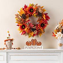 Glitzhome 24"D Fall Sunflower, Pinecone and Berry Wreath
