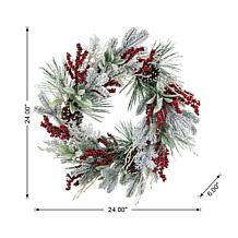 Glitzhome 24"D Flocked Pinecone & Berry Christmas Wreath