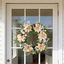Glitzhome 24"D Peach Dahlia Floral Wreath