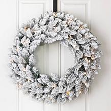 Glitzhome 24in D Pre-Lit Snow Flocked Christmas Wreath LED Lights