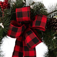 Glitzhome 24in D Snow Berry Twig Ball Pinecone Holly Pine Wreath