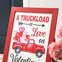 Glitzhome 24in H Valentine's Wooden Truck Porch Sign or Standing Decor