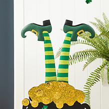 Glitzhome 24in H Wooden St. Patrick's Leprechaun Gold Porch Decor