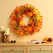 Glitzhome 24in.D Fall Lighted Maple Leaves Wreath