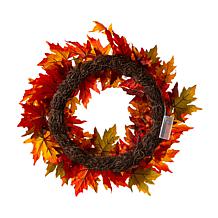 Glitzhome 24in.D Fall Lighted Maple Leaves Wreath
