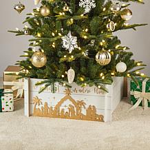 Glitzhome 24"L Wooden Nativity Scene Tree Collar