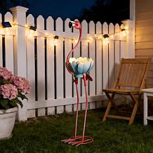 Glitzhome 26.25"H Metal Solar Flamingo Garden Statue
