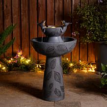 Glitzhome 26"H Two-Tier Birdbath Outdoor Fountain with LED Light