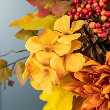 Glitzhome 27" Fall Dahlia Pumpkin, Leaf and Berry Swag