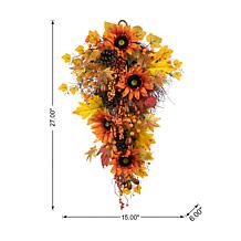 Glitzhome 27" Fall Sunflower, Maple Leaf and Berry Swag