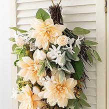 Glitzhome 28" Floral Teardrop with Peach Dahlias and Green Leaves