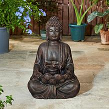 Glitzhome 28.25" Polyresin Buddha Outdoor Fountain w/ Pump and LED