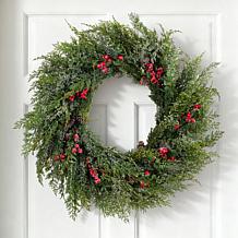 Glitzhome 28"D Christmas Greenery Frosted PE Dripping Wreath with P...