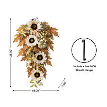 Glitzhome 28"H Fall Sunflower, Pumpkin and Leaf Swag w/ Hanger