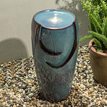 Glitzhome 29.25"H Outdoor Ceramic Pot Fountain with Pump and LED Light