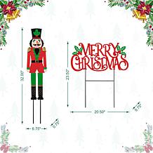 Glitzhome 2pc. Metal Nutcracker and Merry Christmas Yard Stake