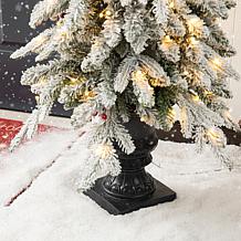 Glitzhome 2pk 4"H Flocked Fir Artificial Christmas Trees w/100 Lights
