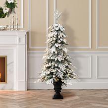 Glitzhome 2pk 5' Flocked Fir Artificial Christmas Tree in Urn w/Lights