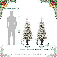 Glitzhome 2pk 5' Flocked Fir Artificial Christmas Tree in Urn w/Lights