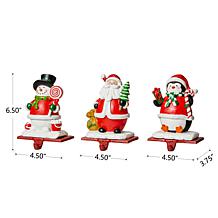 Glitzhome 2PK 6.5in. H Resin Santa, Snowman, Penguin Stocking Holder