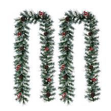 Glitzhome 2pk 9' Pre-Lit Greenery Garland with 50 White Lights