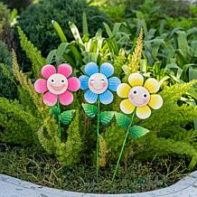 Glitzhome 3-Piece Garden and Wall Decor Metal Flower Stakes