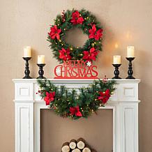 Glitzhome 3' Pre-Lit Pine, Poinsettia and Red Berries Christmas Swag