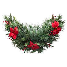 Glitzhome 3' Pre-Lit Pine, Poinsettia and Red Berries Christmas Swag