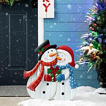 Glitzhome 30" Metal Snowman Yard Stake, Standing Decor or Wall Decor