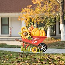 Glitzhome 30in. H Fall Metal Wheelbarrow Pumpkin Yard Stake