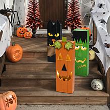 Glitzhome 30in.H Lighted Halloween Wooden Pumpkin Porch Décor