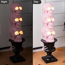 Glitzhome 31.50"H Halloween Light Stacked Pink Skull with Black Urn

