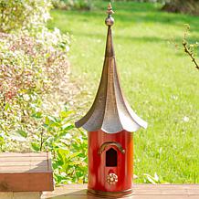 Glitzhome 32" Retro Red Metal Pagoda Birdhouse with Bronze Roof