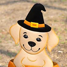 Glitzhome 32"H Halloween Metal Labrador in Pumpkin Yard Stake