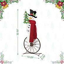 Glitzhome 32"H Metal Snowman Riding Unicycle Porch Décor