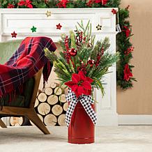 Glitzhome 35" Christmas Poinsettia Floral Potted Porch Tree