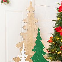 Glitzhome 35.5"H Wooden Christmas Tree Porch Decor
