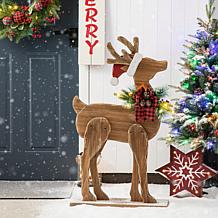 Glitzhome 36" H Chunky Wood Reindeer Porch Decor