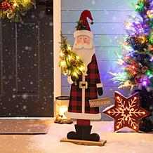 Glitzhome 36" H Lighted Wooden Santa Porch Decor
