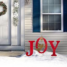Glitzhome 36" Lighted Metal JOY Yard Stake, Standing or Wall Decor