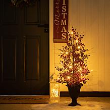 Glitzhome 36' Lighted Pine Needle and Eucalyptus Porch Tree In Urn
