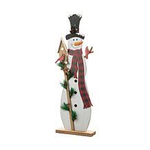 Glitzhome 36.25" H Lighted Wooden Snowman Porch Decor
