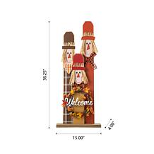 Glitzhome 36.25in. Lighted Wooden Scarecrow Family Porch Decor Wreath