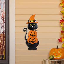 Glitzhome 36"H Halloween Black Cat w/ Spring Head & Pumpkin Yard Stake