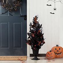 Glitzhome 36"H Halloween Lighted Rose w/ Glitter Urn Porch Tree