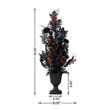 Glitzhome 36"H Halloween Lighted Rose w/ Glitter Urn Porch Tree