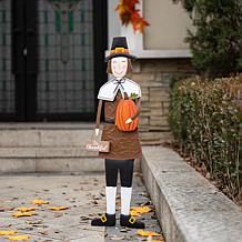 Glitzhome 36in. H Metal Thanksgiving Pilgrim Boy Yard/ Hanging Decor