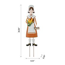 Glitzhome 36in. H Metal Thanksgiving Pilgrim Girl Yard or Hang Decor