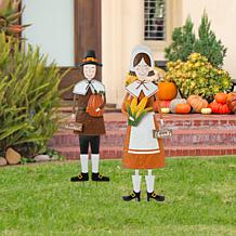 Glitzhome 36in. H Metal Thanksgiving Pilgrim Girl Yard or Hang Decor